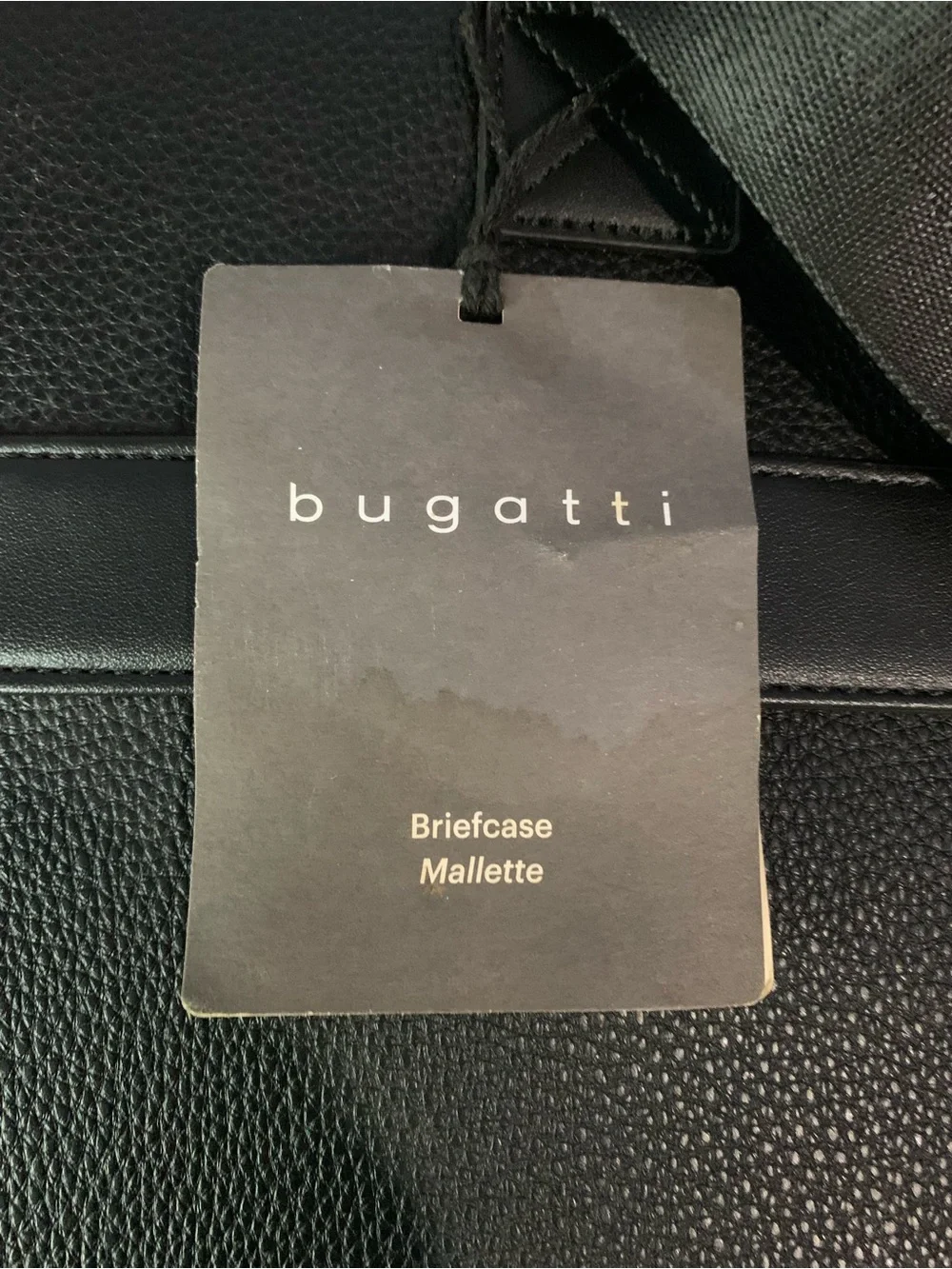 Bugatti Black Leather Briefcase Laptop Carry on Bag With Bakelite Logo